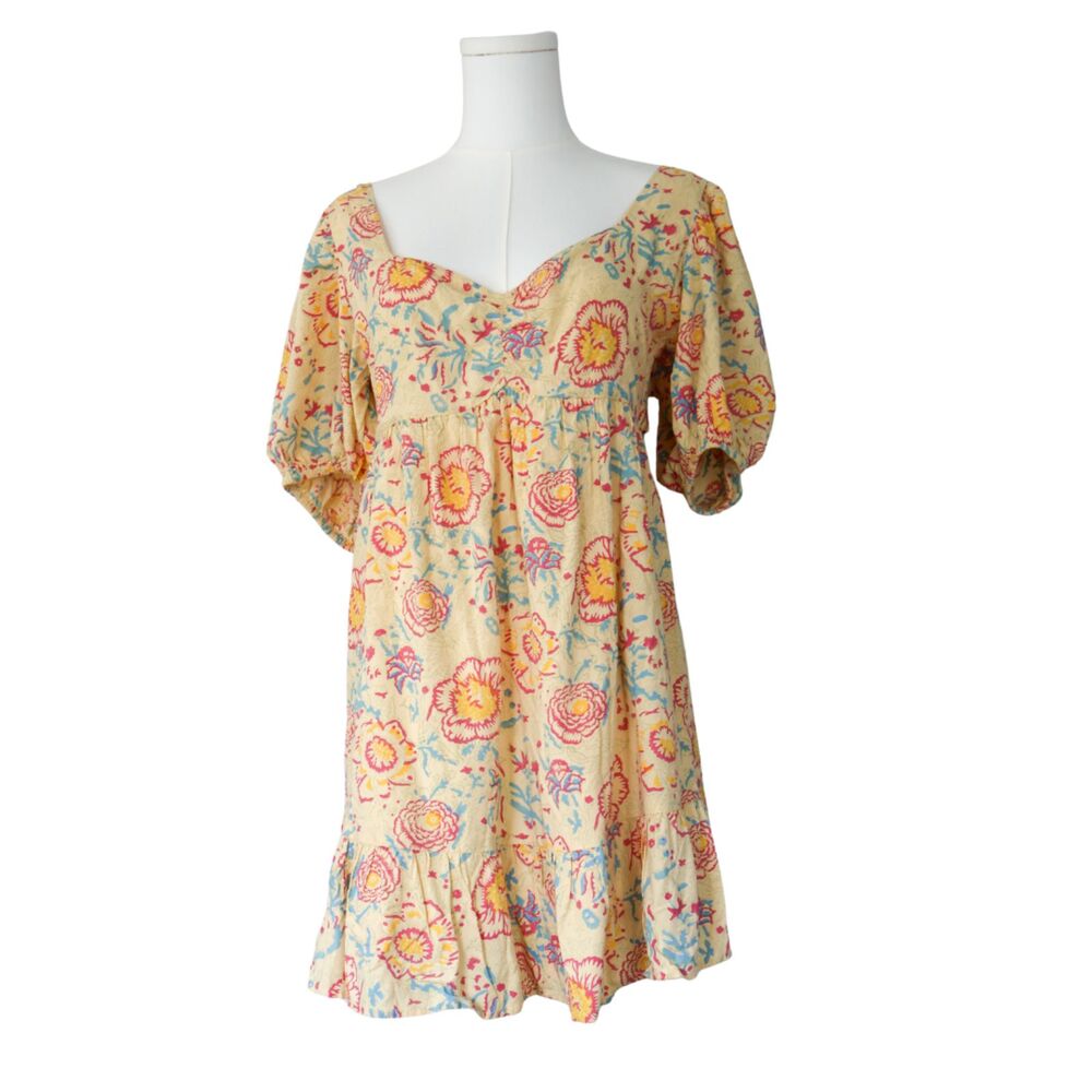 Shore brand Floral Puff-Sleeve Mini Dress in Yellow